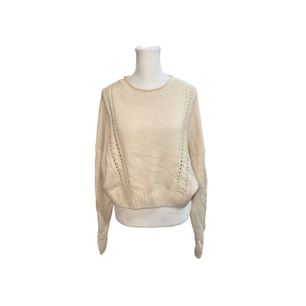 Billabong Womens Cream Pointelle Cable Knit Cropped Sweater JV02WBNI Medium